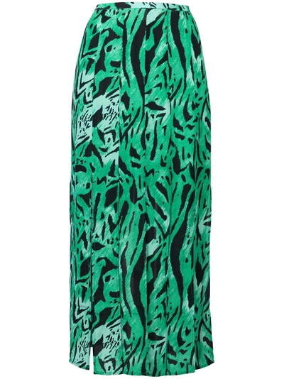 Shop Rixo London Tiger Print Midi Skirt In Green