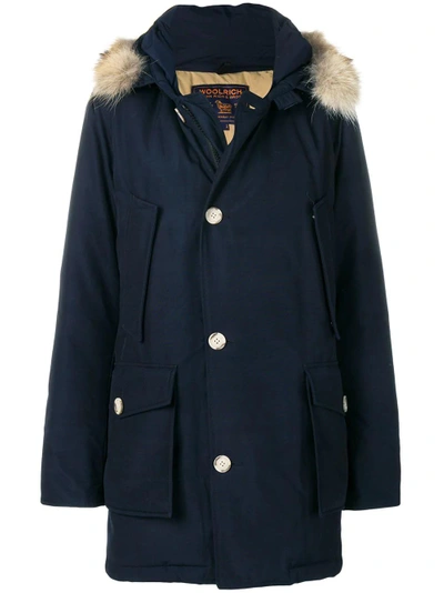 Shop Woolrich Padded Fur Parka - Blue