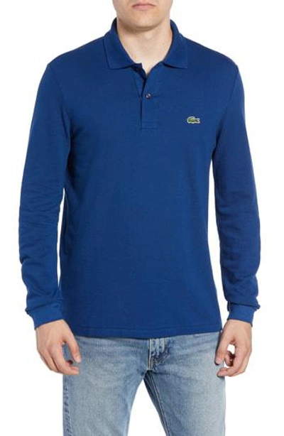 Shop Lacoste Classic Fit Long Sleeve Pique Polo In Inkwell