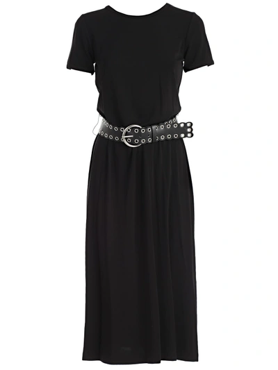 Shop Michael Michael Kors Belted Dress In Black Silver
