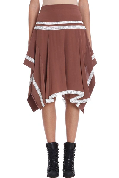 Shop Chloé Brown Silk Lace Skirt