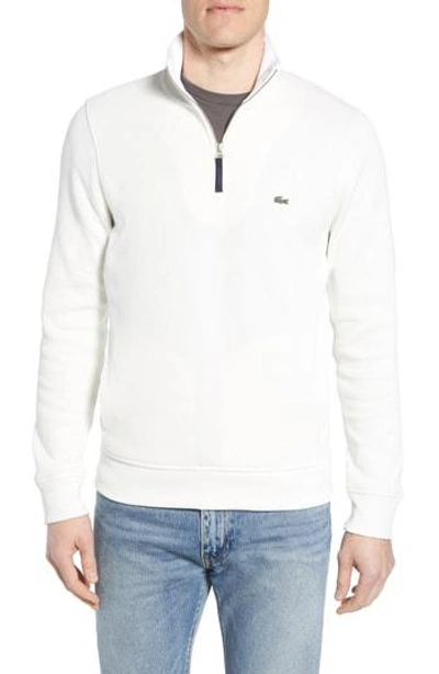 Shop Lacoste Quarter Zip Cotton Interlock Sweatshirt In Flour/ White