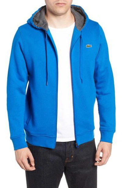 Shop Lacoste Fleece Zip Hoodie In Blue Royal/ Pitch