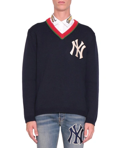 Shop Gucci Ny Yankees Sweater In Blu