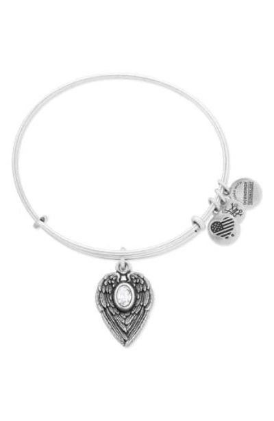 Shop Alex And Ani 'guardian Angel' Adjustable Wire Bangle In Rafaelian Silver