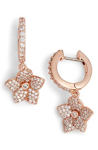 Shop Kate Spade Blooming Pave Drop Earrings In Clear/ Rose Gold