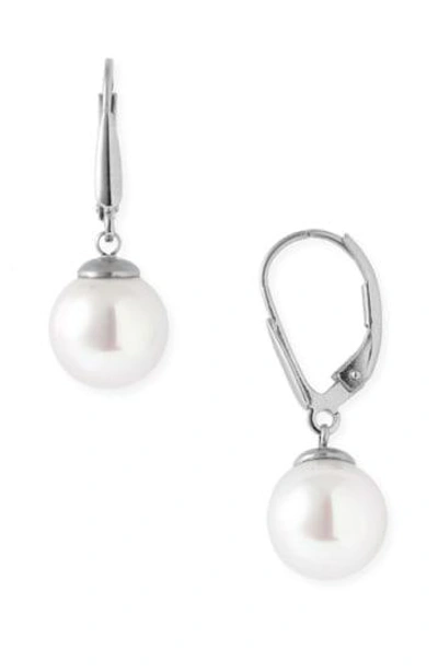 Shop Majorica Simulated Pearl Drop Earrings In White Pearl/ Silver
