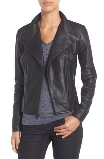 Shop Andrew Marc Felix Stand Collar Leather Jacket In Black