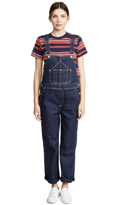 Rag & Bone Cropped Frayed Denim Overalls In Rinse