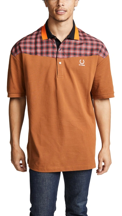 Shop Fred Perry Oversized Pique Shirt In Caramel Cafe