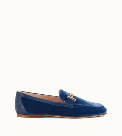 Shop Tod's Loafers In Velvet In Light Blue,blue