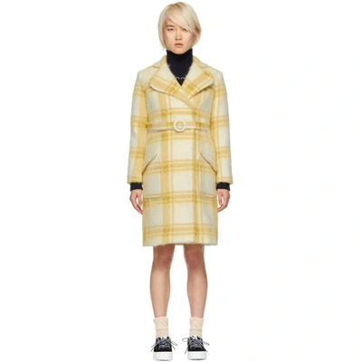 Shop Alexa Chung Alexachung Off-white And Yellow Check Mohair Belted Coat In Yellow/whit