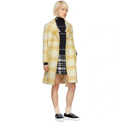 Shop Alexa Chung Alexachung Off-white And Yellow Check Mohair Belted Coat In Yellow/whit