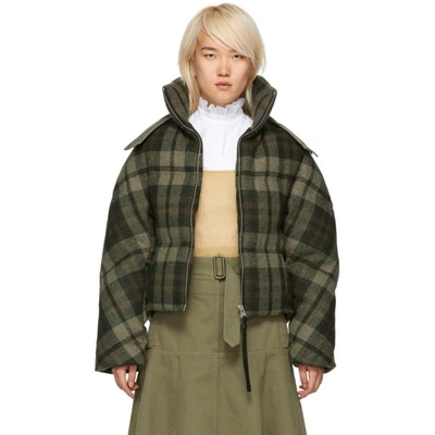Shop Jw Anderson Green Down Cropped Puffer Jacket In 597 Safari
