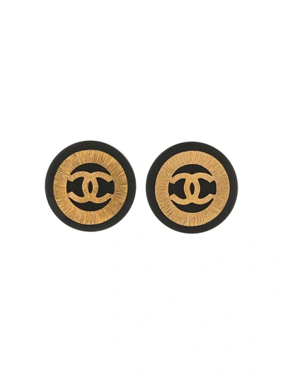 Pre-owned Chanel Vintage  Cc Logos Button Earrings - Black