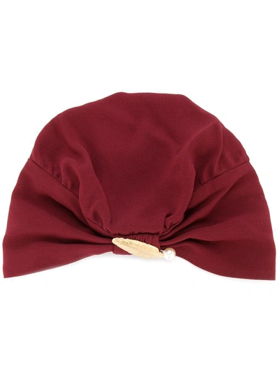 Shop Ingie Paris Leaf And Pearl Detail Turban Hat - Red