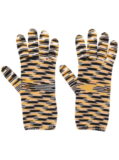 Shop Missoni Striped Knit Gloves In Yellow
