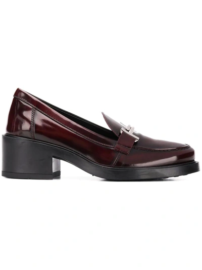 Shop Tod's Chunky Heel Loafers In Red