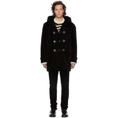 Shop Saint Laurent Black Duffle Coat In 1000 Black