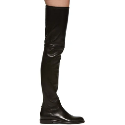 Shop Valentino Black  Garavani Stretch Leather Knee-high Boots In 0no Black