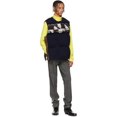 Brown And Navy Jacquard Down Vest In 389 Brwnnvy
