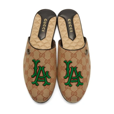 Shop Gucci Beige La Dodgers Edition Flamel Patch Loafers In 8366 Beige