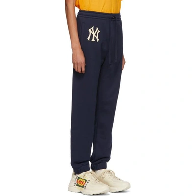 Shop Gucci Navy Ny Yankees Edition Patch Lounge Pants In 4205 Blue