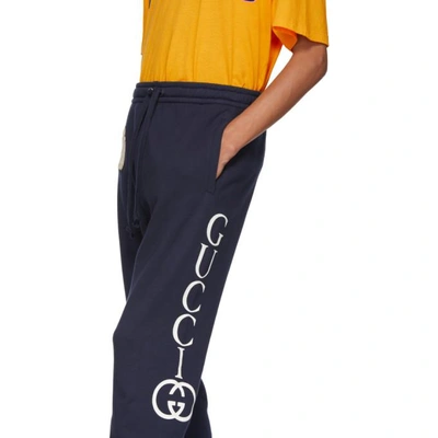 Shop Gucci Navy Ny Yankees Edition Patch Lounge Pants In 4205 Blue