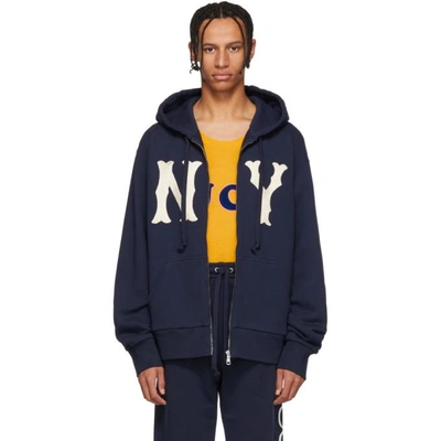 Shop Gucci Navy Ny Yankees Edition Patch Zip Hoodie In 4205 Blue
