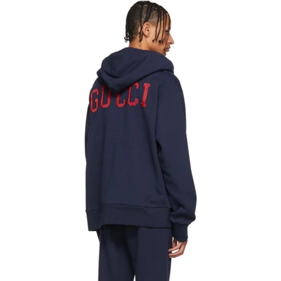 Shop Gucci Navy Ny Yankees Edition Patch Zip Hoodie In 4205 Blue