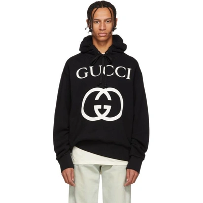 Shop Gucci Black Logo Hoodie In 1289 Blkwhi