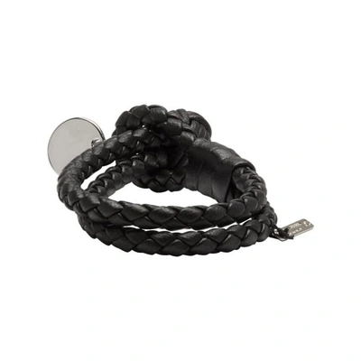 Shop Bottega Veneta Black Intrecciato Double Knot Bracelet In 1000-black