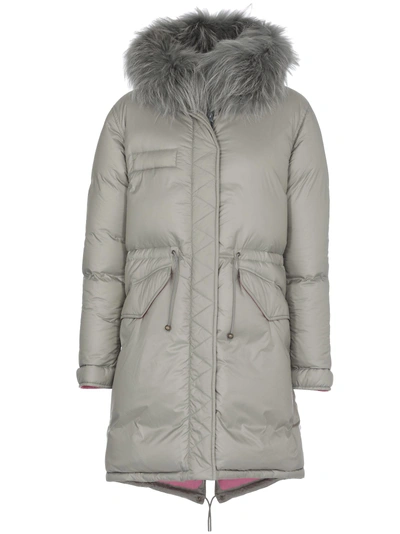 Shop Mr & Mrs Italy Fur Parka In Rosemary/hibiscus