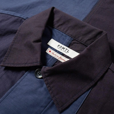 Shop Fdmtl Patchwork Shirt Jacket In Blue