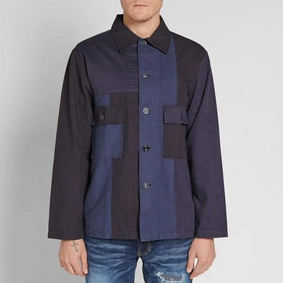 Shop Fdmtl Patchwork Shirt Jacket In Blue