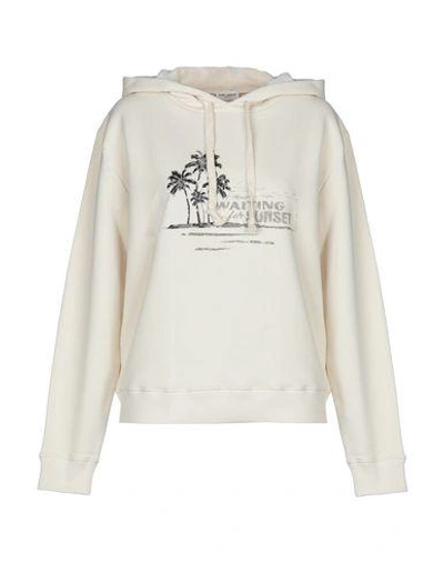 Shop Saint Laurent Hooded Sweatshirt In Ivory