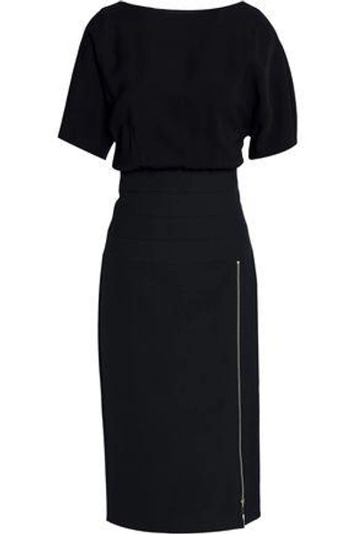 Shop Amanda Wakeley Woman Zip-detailed Crepe And Ponte Dress Black