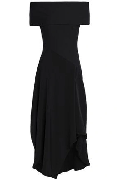 Shop Chalayan Off-the-shoulder Ruffled Silk Midi Dress In Black
