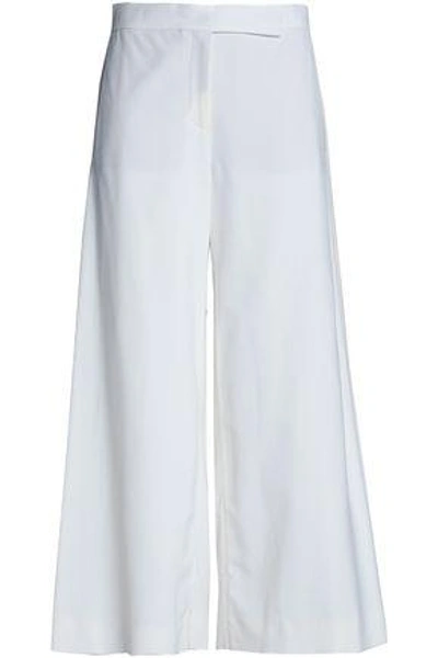 Shop Amanda Wakeley Harmony Satin-paneled Crepe Culottes In Off-white