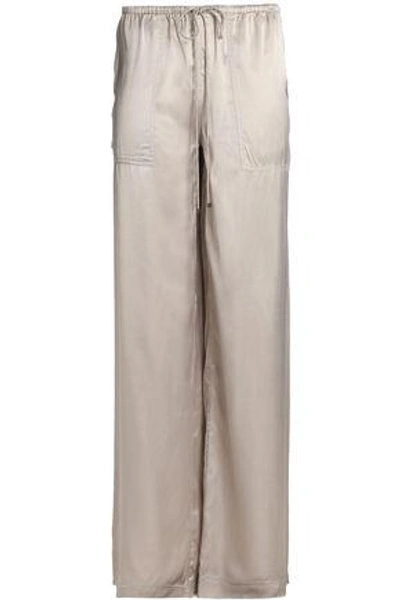 Shop Amanda Wakeley Woman Satin Wide-leg Pants Light Gray