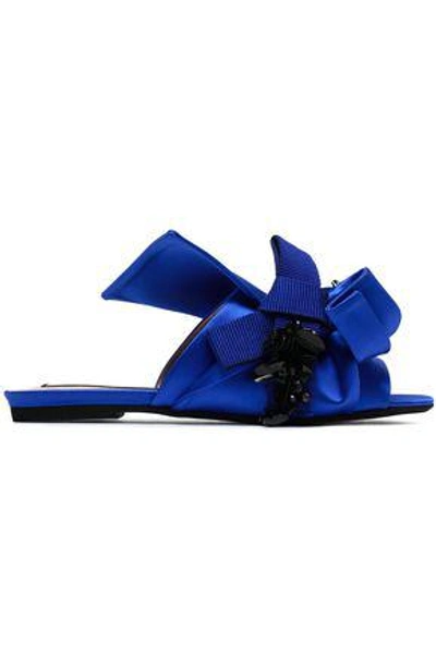 Shop N°21 N&deg;21 Woman Knotted Embellished Satin Slides Bright Blue