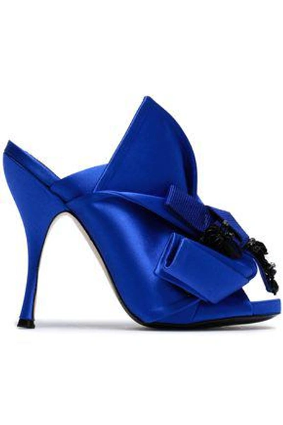 Shop N°21 N&deg;21 Woman Knotted Embellished Satin Mules Bright Blue