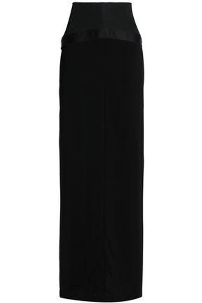 Shop Amanda Wakeley Draped Satin-trimmed Cady Maxi Skirt In Black