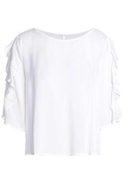Shop Velvet By Graham & Spencer Woman Lace-trimmed Ruffled Mousseline Blouse Off-white