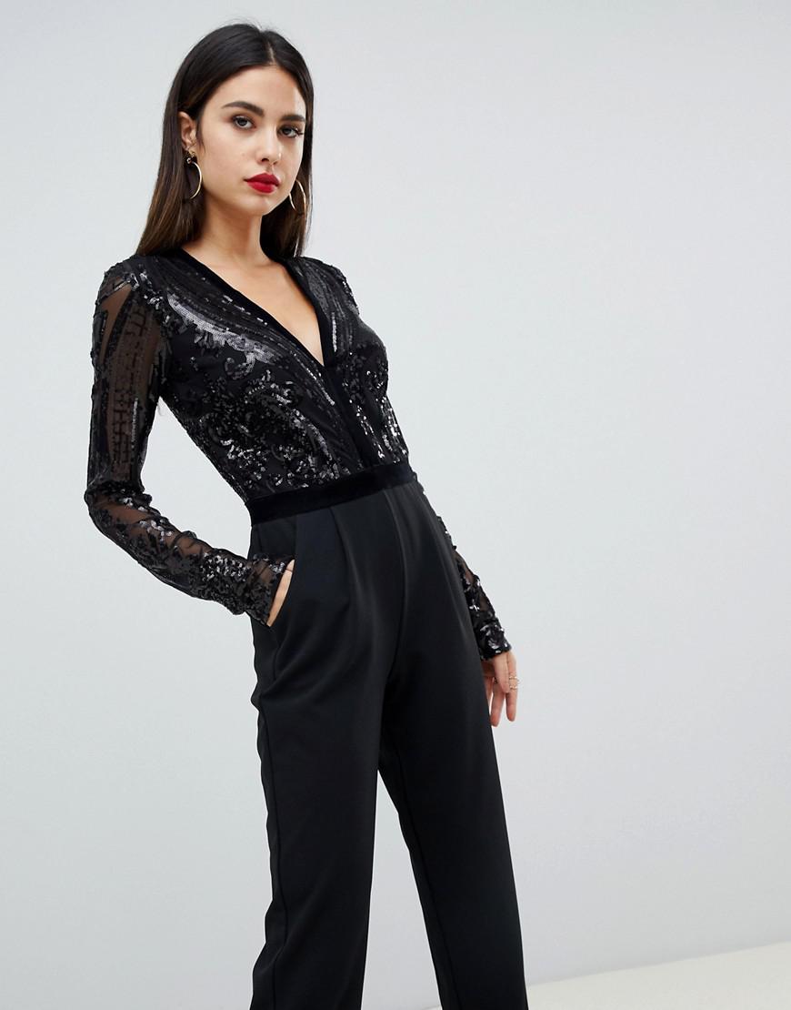 sequin plunge jumpsuit