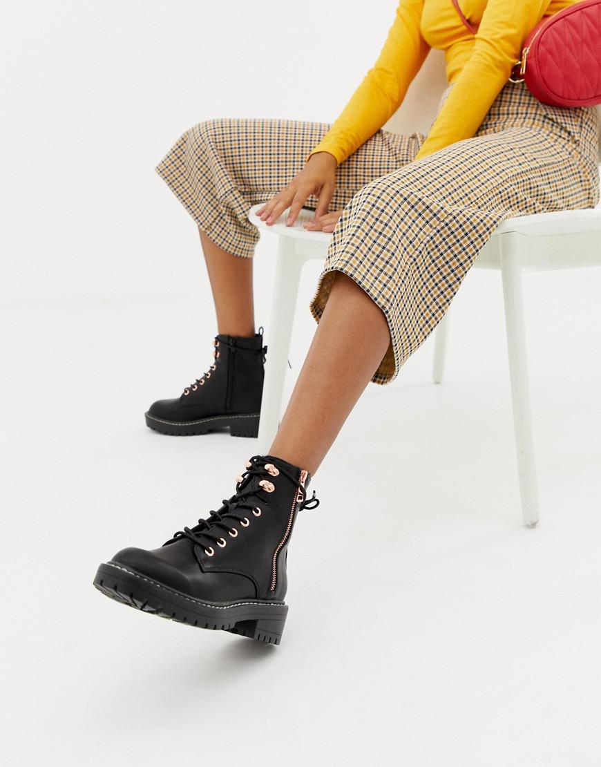 new look lace up flat hiker boot
