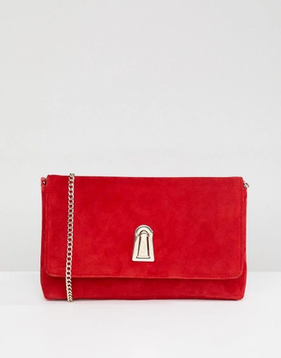Shop Dune Baloo Red Suede Clutch Bag With Twist Lock Opening And Detachable Strap - Red