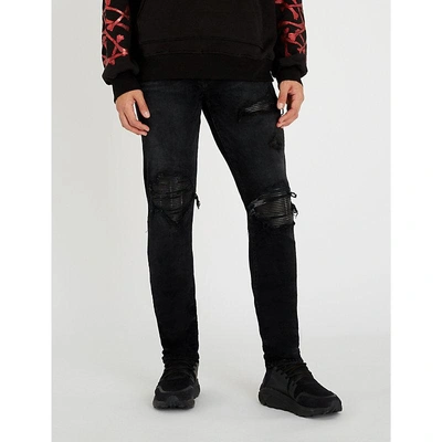 Shop Amiri Leather Patch Slim-fit Skinny Jeans In Aged Black