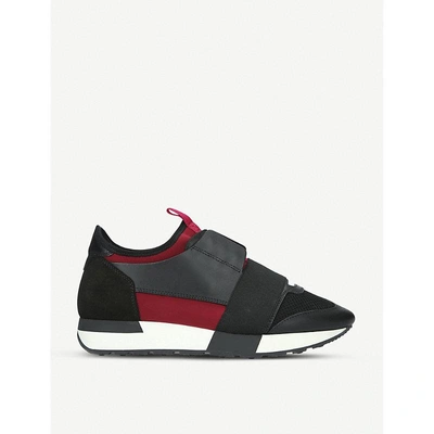 Shop Balenciaga Race Runner Leather And Mesh Trainers In Blk/other