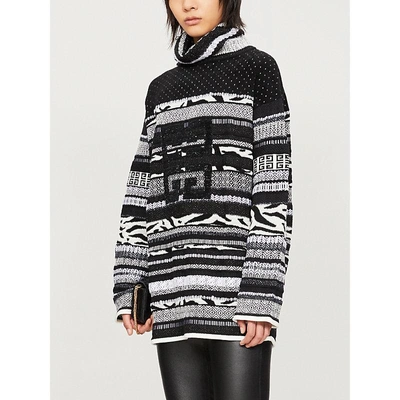 Shop Givenchy Gg Logo Sequin-embellished Wool-blend Jumper In Black White